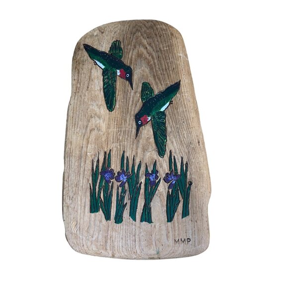 Handcrafted Cedar Wood Plaque With Hand-Painted Hummingbird & Iris Design - Picture 10 of 10